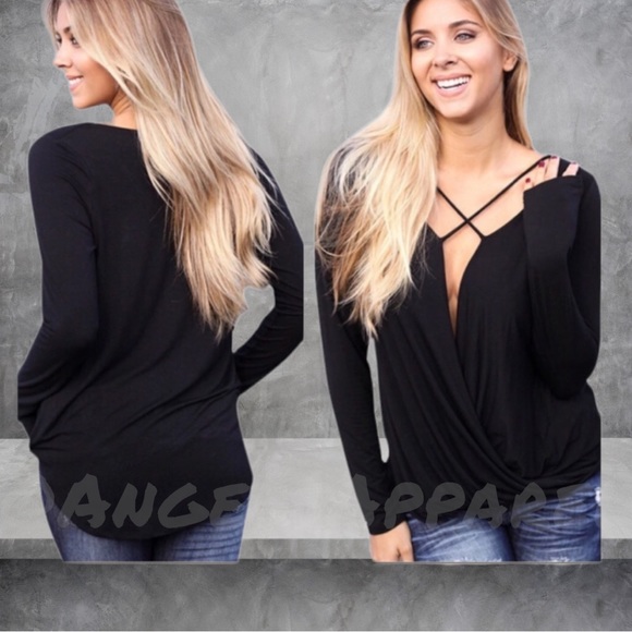 NEW✔️ Sexy Deep V Crisscrossed Tunic in Black - Picture 1 of 7